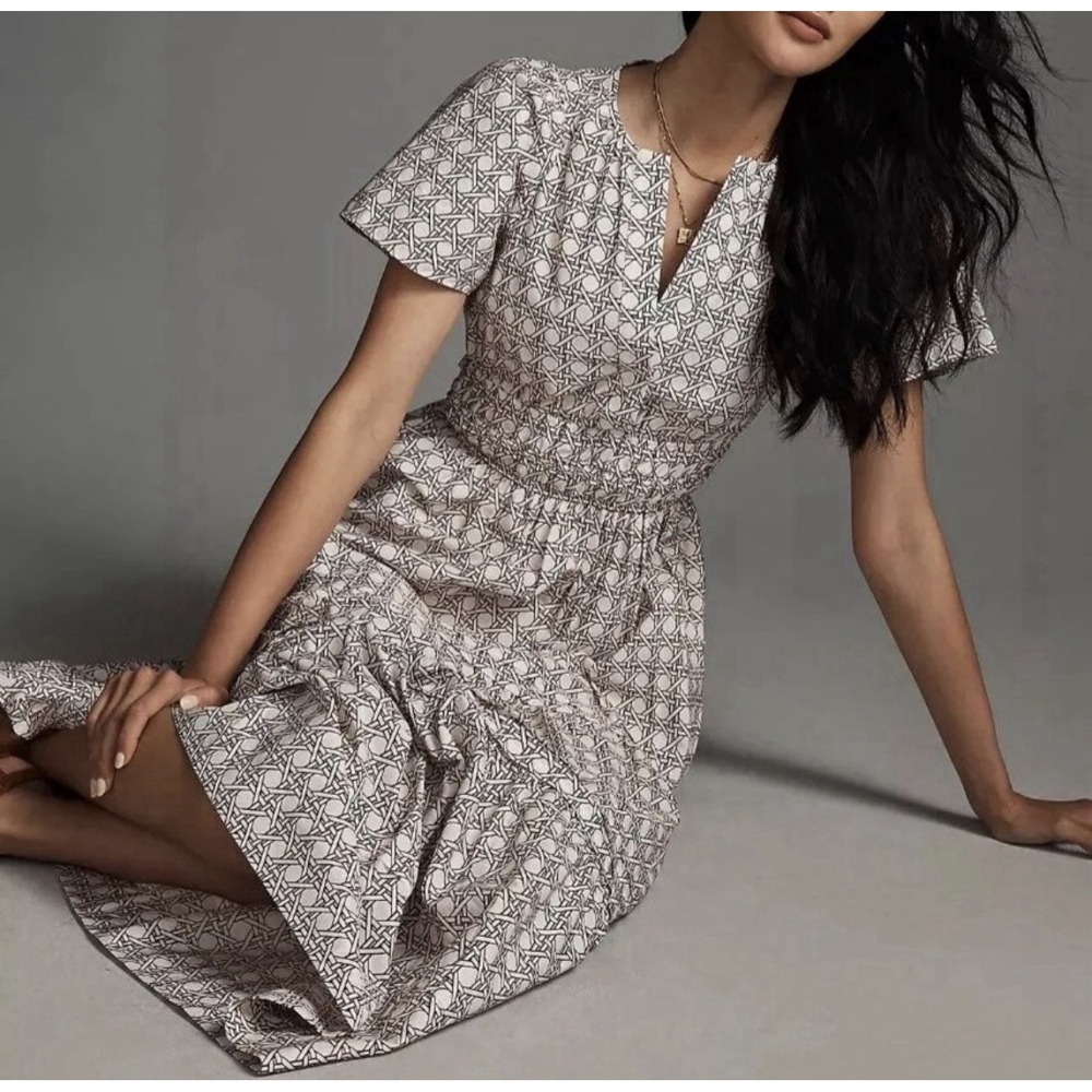 Anthropologie Somerset Maxi Dress M 100% Cotton Geometric Print Pockets NWOT